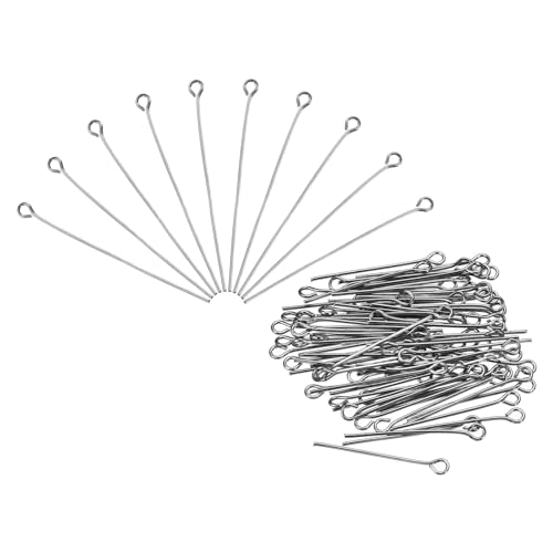 MECCANIXITY 100Pcs Eye Pins Jewelry Findings 22 Gauge 70mm Iron Eye Pins for Jewelry Making DIY Craft Necklaces Bracelets Earrings 22 Gauge 3.2mm Head Pins Dark Gray