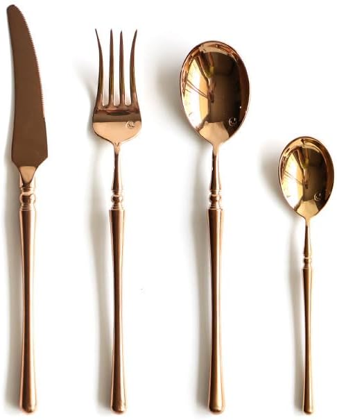 Silverware Flatware Cutlery Set, 4/16/24/32/40/48 Pieces Retro Mirror Rose Gold 304 Stainless Steel Tableware Set Main Meal Knife, Fork and Spoon.Rose Gold-48 Pieces for 1 -Rose Gold-48 Pieces for 12
