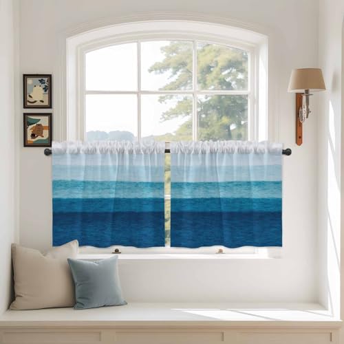Blue Ombre Kitchen Tier Curtains 24 Inch Long 2 Panel