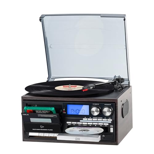 9-in-1 Retro Turntable with Built-in Speakers, Reocrd Player with Bluetooth, AM/FM Radio, CD, Cassette, USB/SD Playback, Remote Control, and Headphone Jack - Les Beatles, Paul McCartney, John Lennon, RIngo Starr, George Harrison 9-in-1 Retro Turntable with Built-in Speakers, Reocrd Player with Bluetooth, AM/FM Radio, CD, Cassette, USB/SD Playback, Remote Control, and Headphone Jack