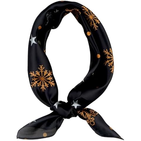 VIVIAN & VINCENT Gift Packed Silk Like Satin Fall Winter Holiday Christmas Square Scarf for Women Hair Scarves Black Snowflake Cover