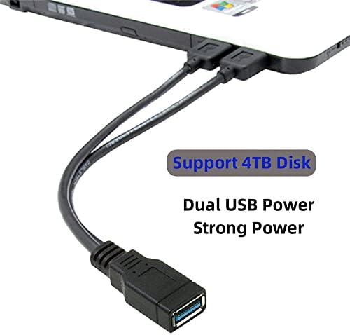 Black USB 3.0 Female to Dual USB Male Extra Power Data Y Extension Cable for 2.5" Mobile Hard Disk CableCC