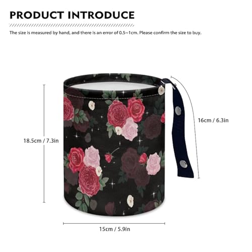 Image of Rose Black Patterns Car Trash Can Car Bag Accessories Interior Garbage Bin Hanging Portable Dustbin Bin Waste Basket Collapsible Car Trash Can Universal