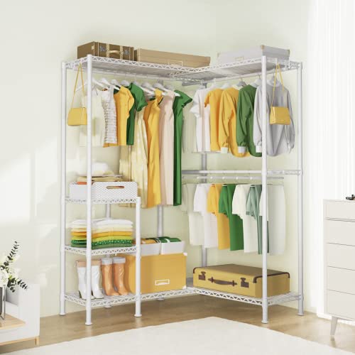 Ulif L1 Heavy Duty Garment Rack, 4 Tiers L Shaped Adjustable Freestanding Closet Organizer And Storage With 3 Hanger Rods For Bedroom And Cloakroom, 44”W X 35.4”D X 78.3”H, Load Capacity 750Lbs, White #TOP2