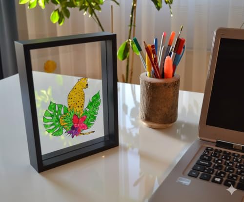 Image of Desi Rang Wooden Frame for Wall Decor Table top Hanging Any Green or dry plant Leaf Picture Photo DIY Gift Home decoration (Black,Rec,7.7x5.5 inch,without Leaf)