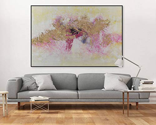 Foto von KunstLoft® XXL Gemälde 'Zarte Vanilleblumen' 180x120cm | original handgemalte Bilder | Tupfer Abstrakt Gelb Rosa | Leinwand-Bild Ölgemälde einteilig groß | Modernes Kunst Ölbild
