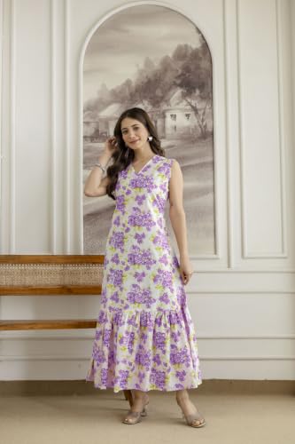 Image of Daevish New Rayon Floral Printed Flared Maxi Dress for Women | Women Maxi Dress