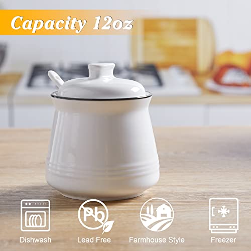 DAYYET Sugar Bowl with Lid and Spoon, 12 oz Ceramic Sugar Bowl with Spoon, Sugar Container for Coffee Bar, Sugar Jar Sugar Dispenser Bowl, Modern Kitchen Decor, White - Image 4