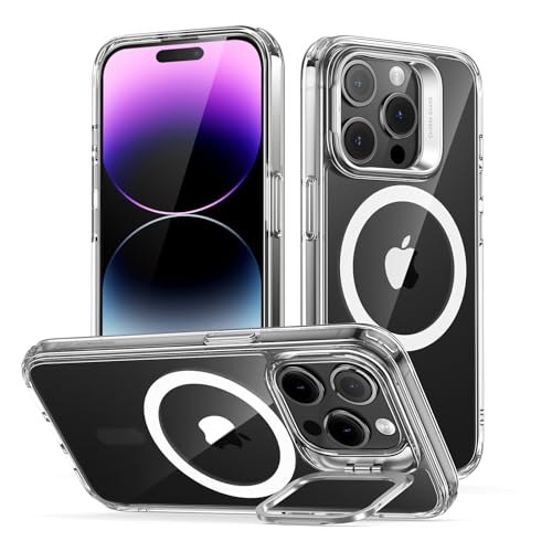 Image of ESR for iPhone 14 Pro Case, Compatible with MagSafe, Built-in Camera Ring Stand, Military-Grade Protection, Magnetic Phone Case for iPhone 14 Pro, Classic Kickstand Case (HaloLock), Clear
