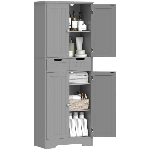 HOMCOM Meuble de Salle de Bain Meuble de Rangement 60 x 30 x 160 cm Gris