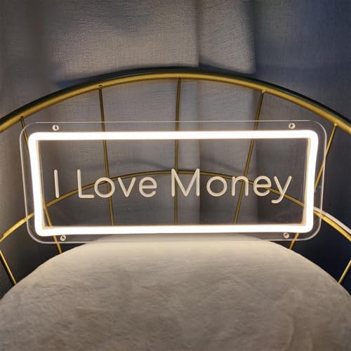 Image of I Love Money Neon Signs for Wall Decor, Dollar Neon LED Sign Money Will Never Sleep Neon Sign LED Green Light for Bar Bedroom Company Party Wall Decoration, 13.3 inch x 5.4 inch