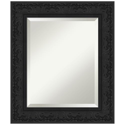 Amanti Art Black Wall Mirror 27x23 Luxe Black Rectangle Bathroom Mirror for Wall Decor Living Room, Small Traditional Frame, Hangs Horizonally and Vertically, Bathroom Decor, Beveled Edge