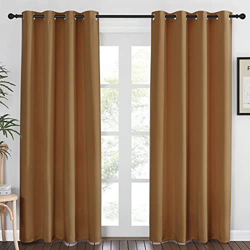 NICETOWN Gold Brown Curtain 84 inch Long - Grommet Blackout Thermal Insulated Room Darkening Sound Reducing Window Drapes for Living Room/Bedroom, 1 Panel, W52 x L84