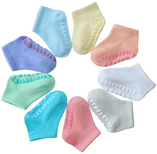 Image of Toptim Unisex Baby Toddler Non Slip Socks Infant Girl Socks Boy's Home Floor Sock (as1, age, 0_month, 12_months, Full Colour-9 Pairs)