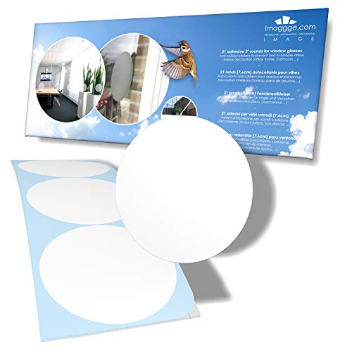 Decooo.be Pegatinas Redondas anticolisión Ventanas - 21 Redondas - Diámetro 76 mm - Color: Blanco