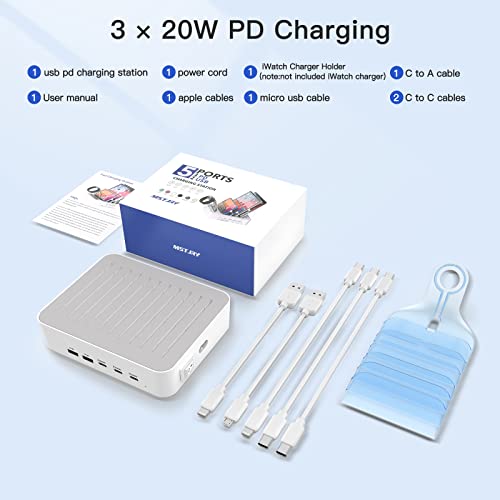 Fast Charging Station, Mstjry 90W Charger Dock 3 Usb C Pd 20W And 2 Usb A For Multiple Devices Apple Ipad, Iphone 14 13 12 11 X 8 Series Android Galaxy Note 20 S21 S22 Tablet #TOP6