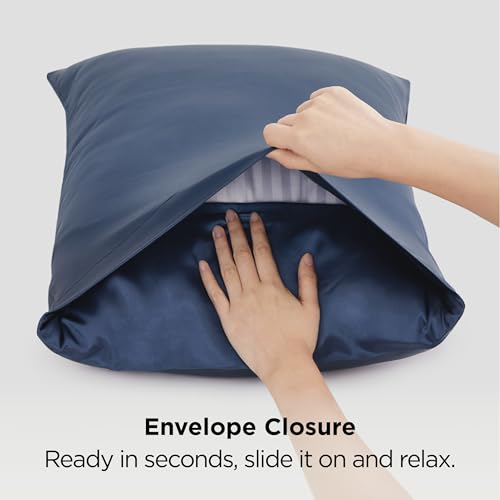 Image of Bedsure Satin Pillowcase 2 Pack Similar to Silk Pillow Cases Standard Size, Pillow Case for Sleeping Women with Envelope Closure, Gifts for Women Men, Blue, 20x26 Inches