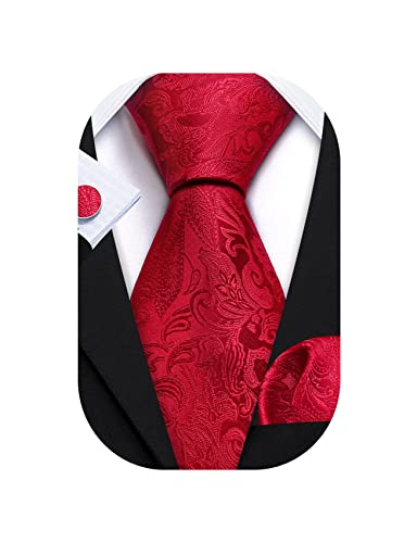 Image of Barry.Wang Paisley Tie Fashion Set Hanky Cufflinks Neckties for Men Woven Silk