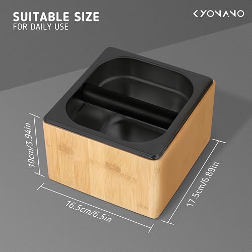 KYONANO Coffee Knock Box - Espresso Accessories - Expresso Knock Box with Durable Knock Bar and Non-Slip Base - Made of Bamboo and Stainless Steel- Coffee Grounds Knock Box