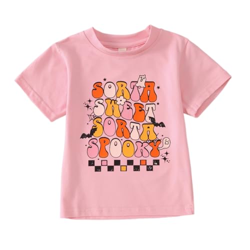 CM C&M WODRO Toddler Baby Girl Halloween T-Shirt Kid Sorta Sweet Sorta Spooky Shirt Spooky Season Fall Short Sleeve Tee Tops