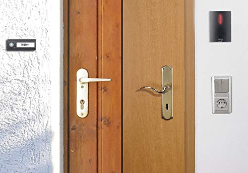 CASAcontrol Funkklingel: Funk-Türklingel, Licht- & Ton-Signal, 100 m Reichweite, WASSERGESCHÜTZT MIT IPX4, schwarz (Funkklingel Batterie… – Ansicht 5