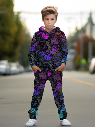 Image of boys' clothing sets, 2-Piece Hoodie & Pants Outfits for Boys Size 4-14 | Lightweight Non-Fleece Fall & Spring Clothing Sets