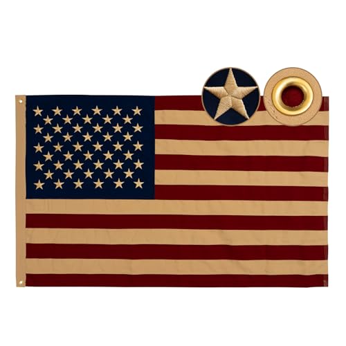 Flagolden Cotton Vintage American Flag 3x5 Feet Heavy Duty Tea Stained US USA Flags with 2 Brass Grommets 250th Anniversary Antiqued United State Flag Rustic Old Style for Outside