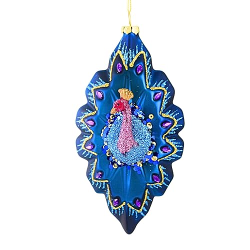Kurt S. Adler Peacock Themed Purple Blue Teal Green Ornaments (6.5” Glass Teal Blue Purple Peacock Christmas Ornaments Bird H1624)