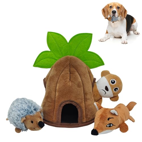 Qiiiiian Squeaky Dog Toys Stuffed Large Dog Toys to Keep Them Busy Interactive Plush Chew Toys with Crinkle Paper Tough Pet Animal Toys for Small Medium Large (4 Pack)
