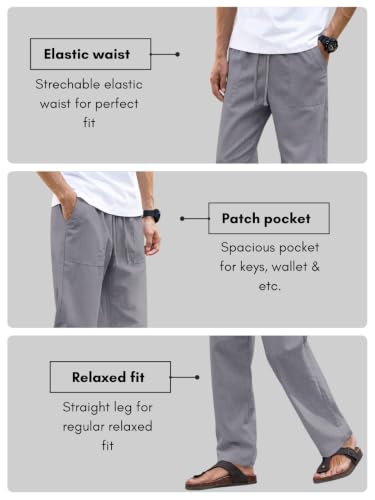 Image of Linen Pant for man | Loose Fit Trouser for Men | Elastic Waist with Drawstring | Perfect for Casual Wear | Lightweight Breathable Fabric | Straight Fit & Side Pocket
