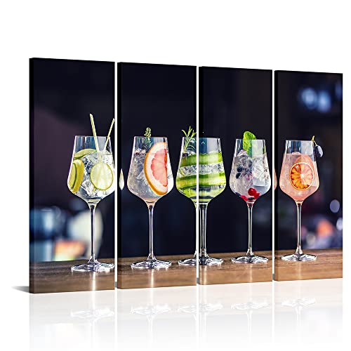 Ilooklike 4 Panels Cocktail Canvas Wall Art Sparkling Liquor Wall Decor Wine Drink Cup Glass Painting Pictures Stretched And Framed For Pub Bar Tavern Nightclub 12X32Inchx4Pcs #TOP9