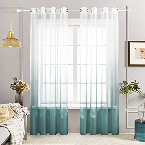 Deconovo Cortinas Habitacion Juvenil, Salon, Translucidas Visillos, con Ojales, 140x260 cm(Ancho x Alto), Gris Azul, 2 Piezas