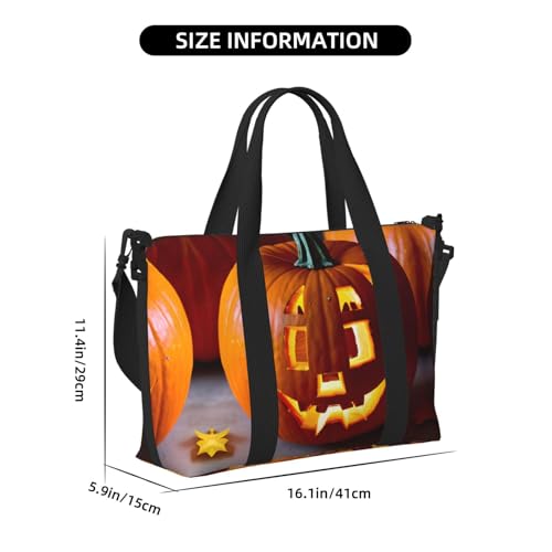 fall pumpkin print Gym Bag for Women,Carry on Weekender Overnight Duffle Bag,Personal Item Tote Bag4