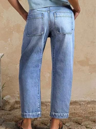 Women's Baggy Cropped Barrel Jeans Trendy Casual Loose Mid Rise Straight Wide Leg Denim Pants with Pockets2
