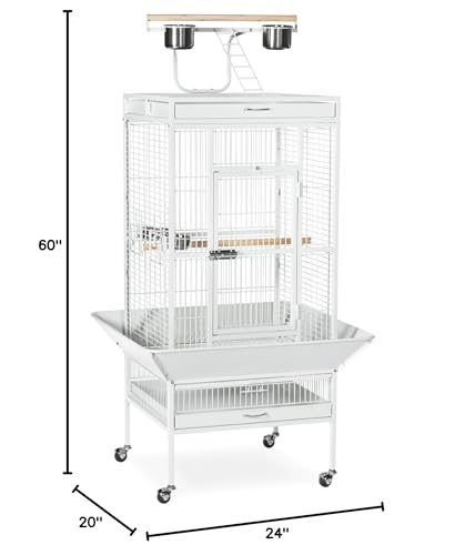 Image of Prevue Pet Products Wrought Iron Select Bird Cage - Large Cage Ideal for Cockatiels, Conures, Quaker Parrots, Parakeets, Lovebirds, & Canaries, Rolling Stand with Wheels - Chalk White