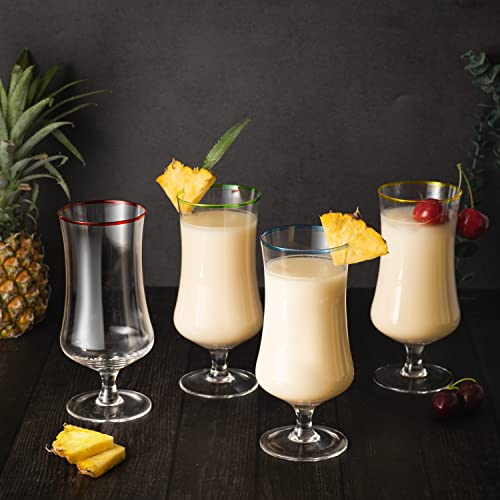Hurricane Glasses, Large 17Oz Pina Colada, Set Of 4 Tropical Cocktail Tall Stemmed Crystal Glassware, Poco Grande Cups, Tulip Shaped For Bar Drinks, Daiquiri, Juice, Bloody Mary, Mai Tai, Cocktails #TOP3