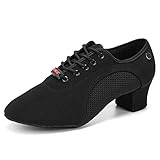 HIPPOSEUS Mujer Zapatos de práctica de Baile Latino Negros con Lace up de Tacon Bajo para Principiantes y Profesores de Danza,38 EU