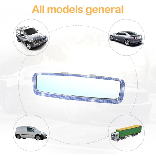 Image of Osilly Bling Car Rearview Mirror, Decorations Rear View Mirror with Crystal Rhinestones & Diamonds, Car Interior Trim Accessories, Clip-on & HD Glass, Sparkly Gift for Mother Women Girls (Blue)