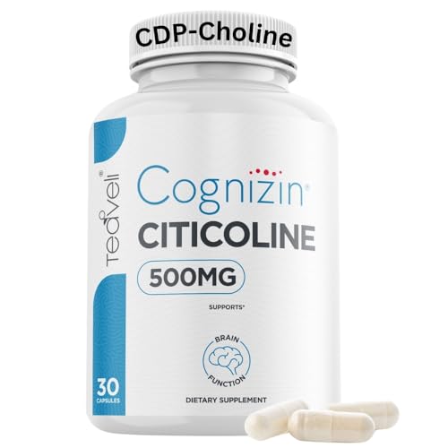 Teaveli Cognizin Citicoline- 500mg CDP Choline Capsules- Clinically Studied Brain Supplement to Support Clarity, Concentration and Memory – Most Bioavailable Form of Choline Supplements - 30 Servings