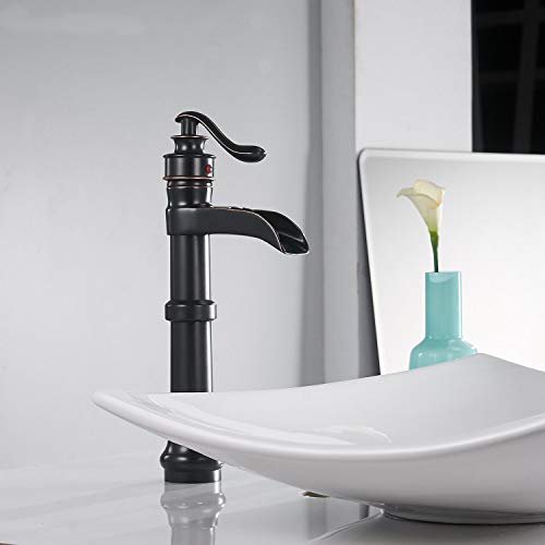 Bathroom Faucet Oil Rubbed Bronze Waterfall Vessel Sink Tall Black Single Handle Bath Basin Farmhouse With Pop Up Drain Assembly Lavatory One Hole Mixer Tap Without Overflow Lead-Free By Homevacious #TOP3