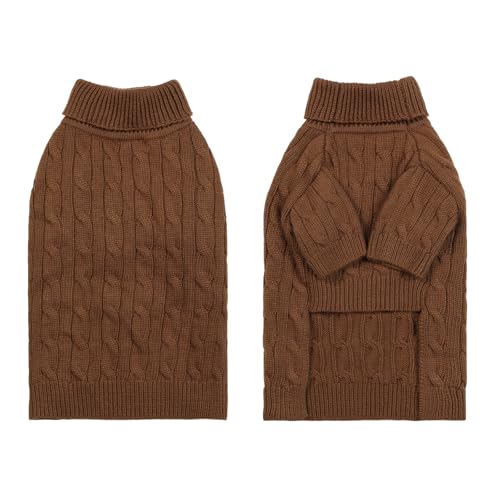 Image of Small /Medium Dog Sweater, Warm Dog Winter Coat w /Sleeves, Comfortable High Neck Premium Dog Clothes for Bulldog-Best for Holidays, Daily Walks L Brown