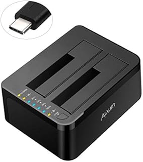 Alxum External Hard Drive Docking Station with USB-C Cable, Two Bay SATA Hard Drive Caddy Dock with Offline Clone Function for 2.5 Inch and 3.5 Inch HDD SSD up to 2 x 18TB