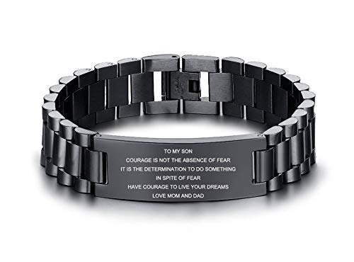 MEALGUET Stainless Steel to My Son Love Dad and Mom Courage Inspirational Wristb