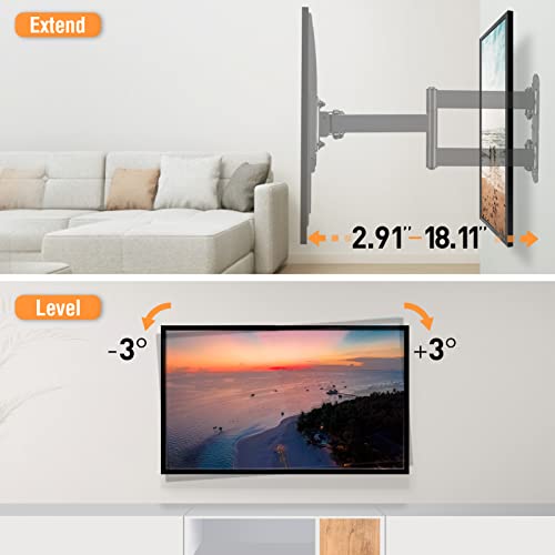Elived Full Motion Tv Wall Mount For Most 26-55 Inch Flat Curved Tvs Up To 77 Lbs, Swivel And Tilt Tv Bracket With Articulating Arms, Perfect Center Single Stud Corner Tv Mount, Max Vesa 400X400Mm #TOP3