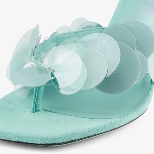 Image of Goolita Women's Suede Sequin Kitten Heels Flip Flops Open Square Toe Strappy Thong Slide Heeled Sandals Comfort Prom Party Mules Heels