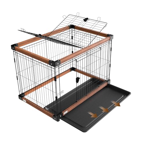 MEASUNM 犬ケージ 犬サークル 簡単組み立て ケージ 折りたたみ 屋根付き トレー付き 工具不要 掃除簡単 小型犬 中型犬 ブラウン 幅76.5x奥行55x高さ60cm
