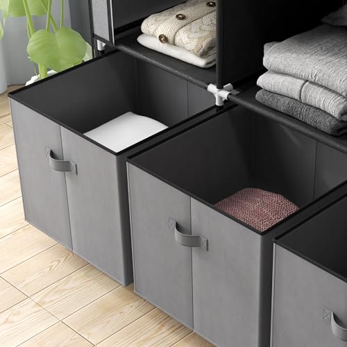 HOMCOM Kleiderschrank Stoffschrank mit Kleiderstange, Schubladen, Reißverschluss Faltschrank für Schlafzimmer, Ankleidezimmer, 125 x 43 x 162,5 cm, Dunkelgrau