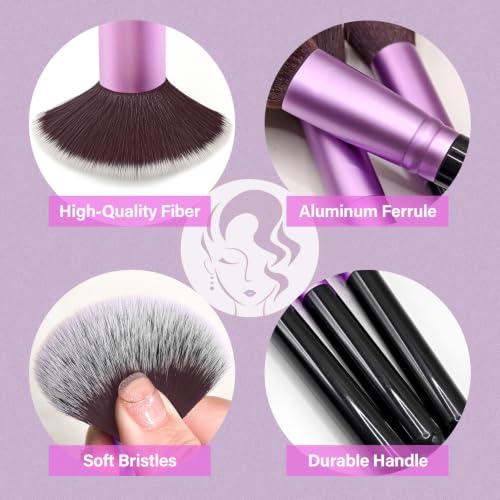 Image of Makeup Brushes Set, Mlemle Professional 25 Pcs Makeup Kit, Include Foundation Powder Blush Concealers Eye shadows 21 Pcs Makeup Brushes and 2 Powder Puff, 2 Makeup Sponge(B01-Purple)
