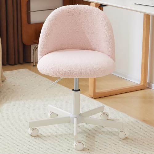 Bonnlo Comfy Small Office Chair with Wheels Desk Vanity Chair Modern Swivel Dressing Table With Adjustable Height for Home Office Bedroom Dressing Room (Charming Light Pink)