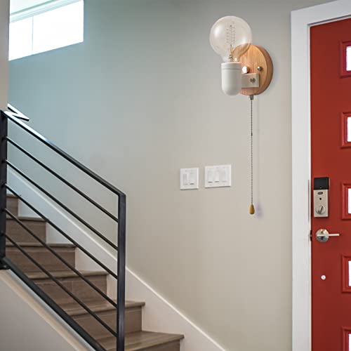 Image of Wall Light Fixture with Pull Chain, Wall Sconce with On Off Switch， Hardwired Wall Lighting Indoor Vintage Industrial Farmhouse Retro Lighting for Bedroom Hallway Bathroom Vanity,E26